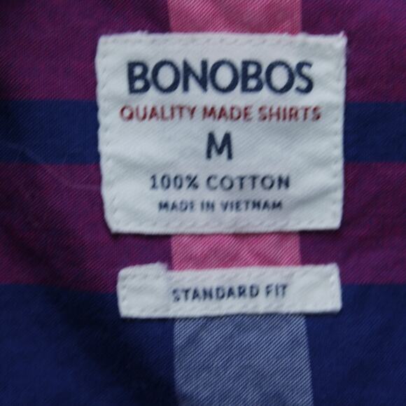 Bonobos Shirt Men Medium Blue Pink Plaid Standard Fit Long Sleeve Casual Modern - Picture 3 of 6